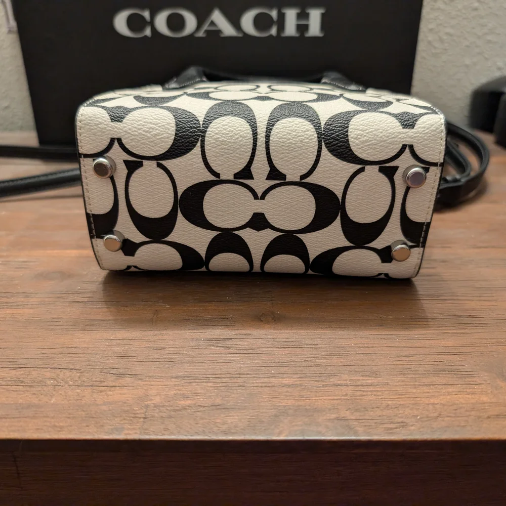 Coach Black and White Signature Mini Andrea Carryall Satchel/Crossbody - Picture 5 of 9